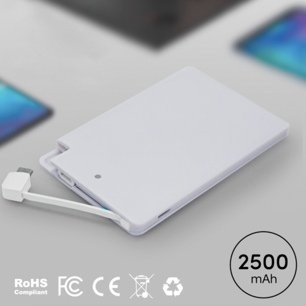 EMORY - 2500 mAh SLIM PORTABLE POWER BANK WITH CABLE