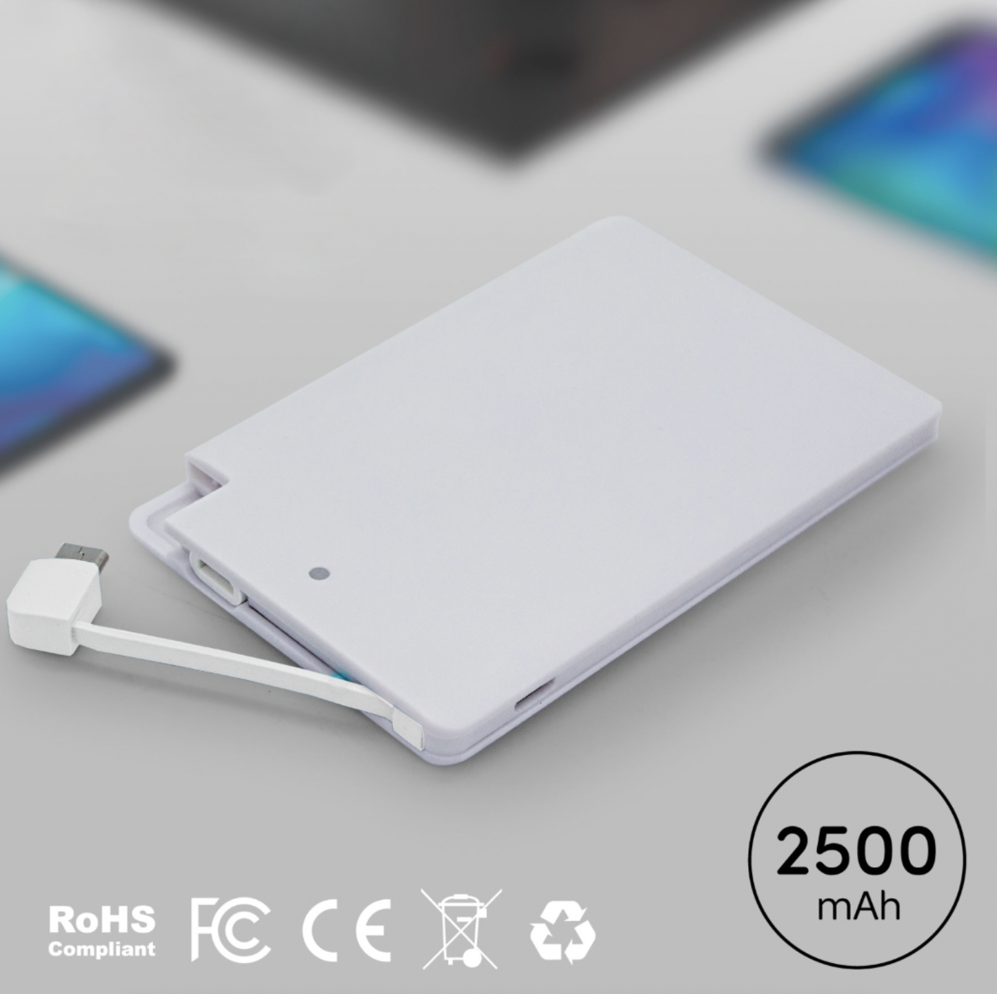 EMORY - 2500 mAh SLIM PORTABLE POWER BANK WITH CABLE