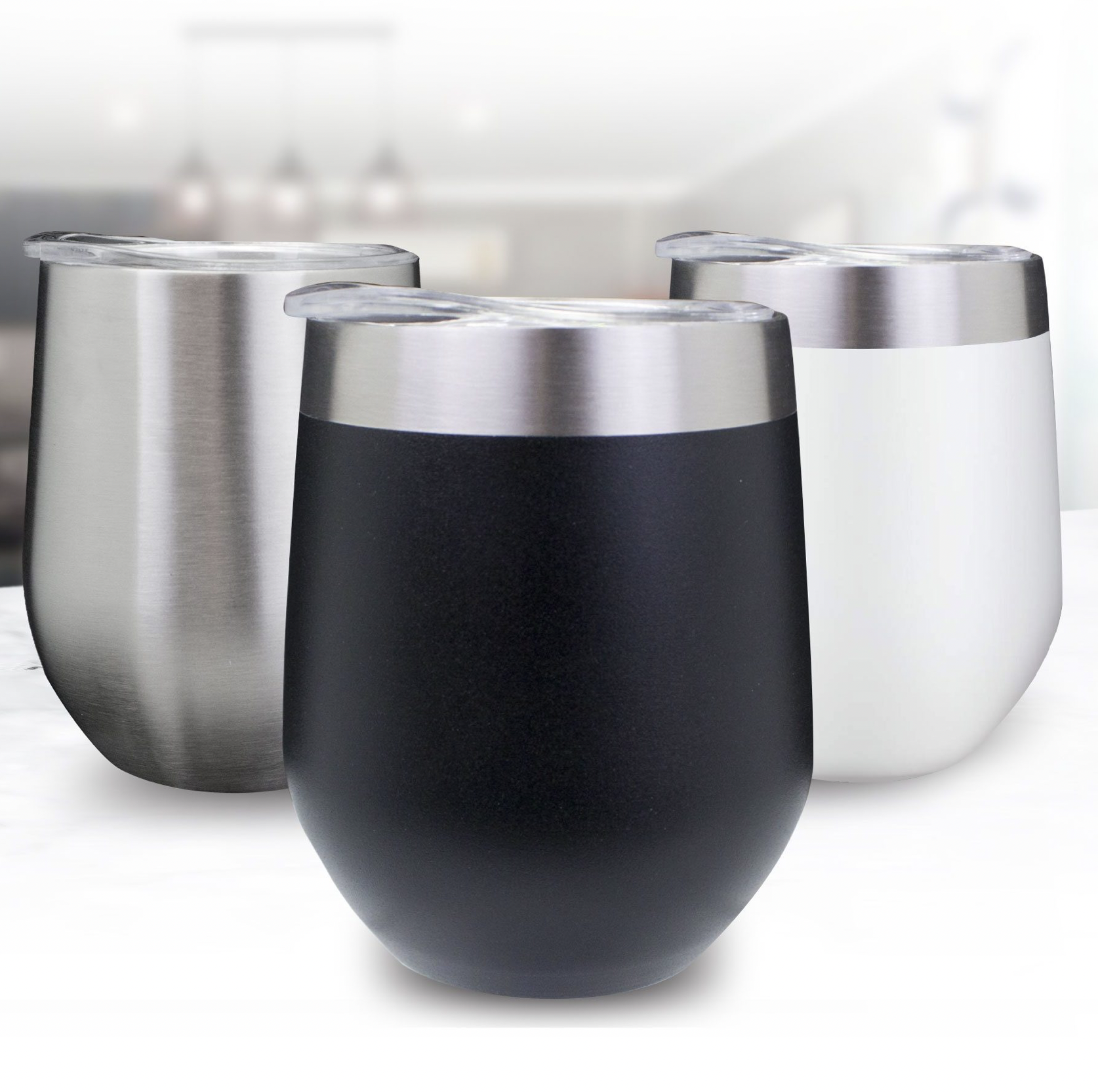 12 OZ STAINLESS STEEL WINE TUMBLER WITH CLEAR LID