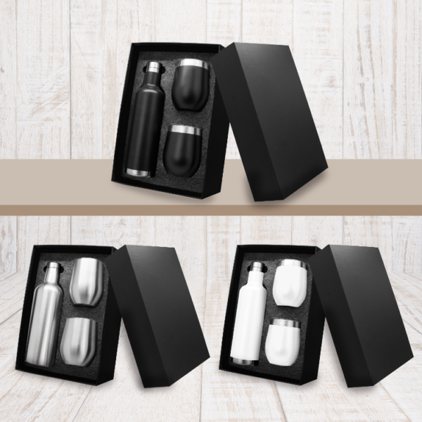 3 PC STAINLESS WINE BOTTLE & TUMBLER SET
