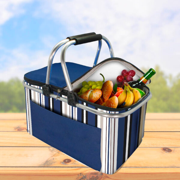 COLLAPSIBLE INSULATED PICNIC BASKET - STRIPED