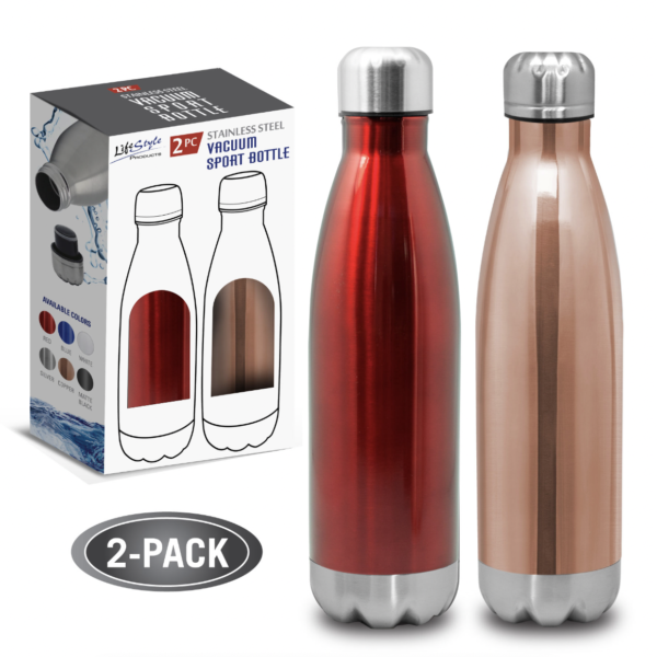 2 PACK QUENCH – STAINLESS STEEL COLA BOTTLE – RED & COPPER