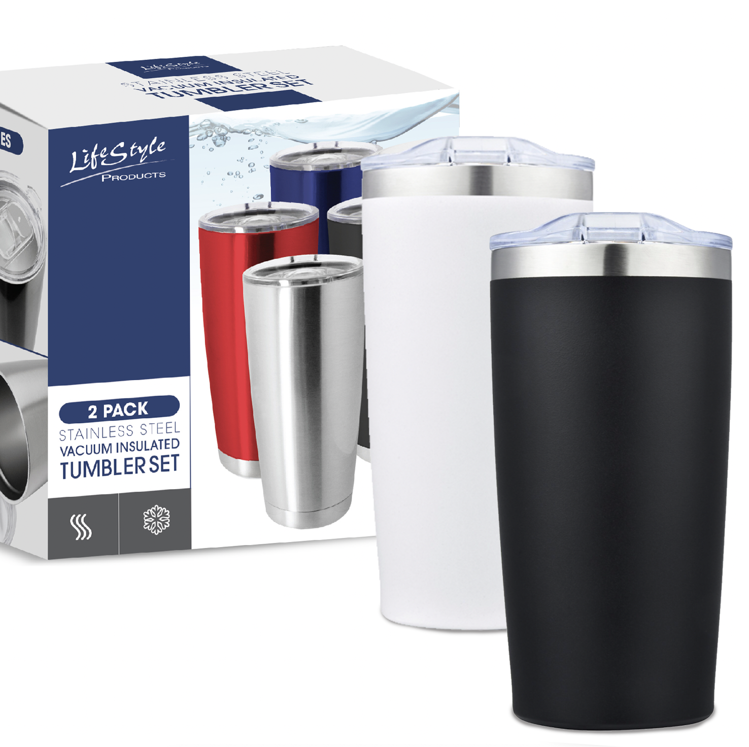 2 PACK MONTEREY - 22 oz VACUUM TUMBLER - BLACK & WHITE