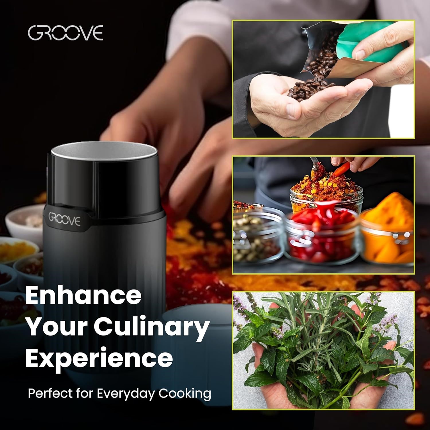 Electric Grinder, 30,000 RPM High Capacity Herb Grinder, Adjustable, Coarse, Stainless Steel, One Button Start, for Herbs, Spices, Coffee and More - Image 4