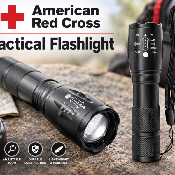 American Red Cross Waterproof Tactical Zoom Flashlight – 5 Settings